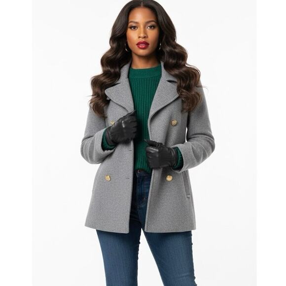 J.Crew Coat Womens Size 6 Gray Wool Double-Breasted Peacoat Nello Gori Preppy - Picture 1 of 8